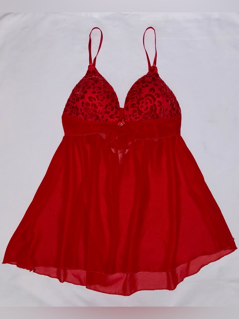 Dentelle Red Lace Babydoll Chemise Lingerie Nightgown Sheer Size Large